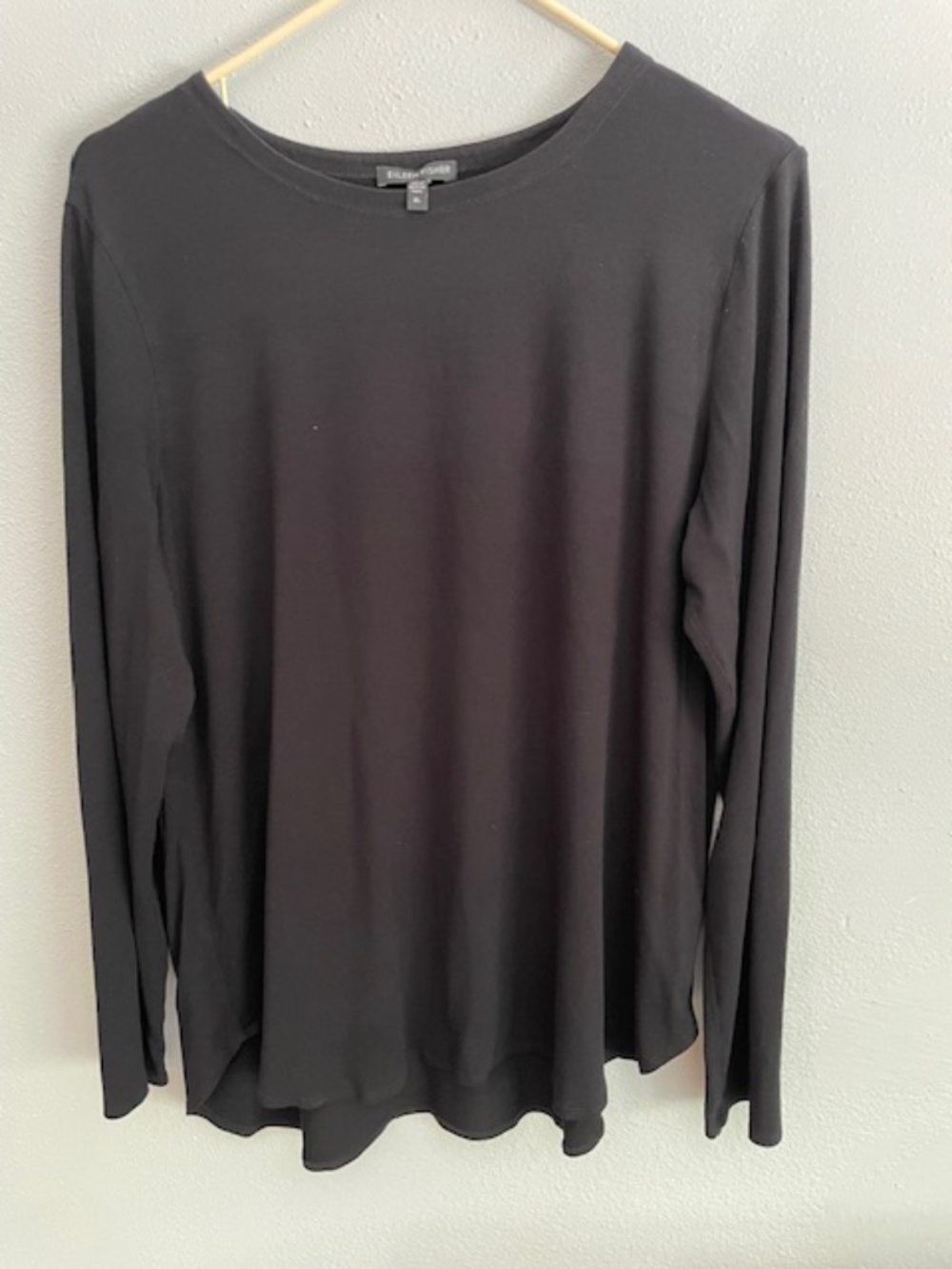 Eileen Fisher XL Black Long Sleeve High-Low Stretch Knit Top